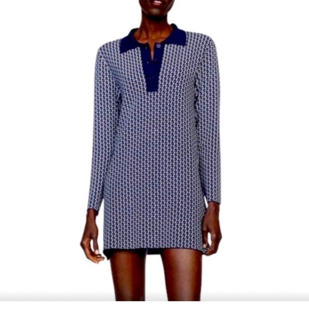 ZARA Knit Shirt Dress Collared Long Sleeves Mini Dress All Over Z Print Sz M